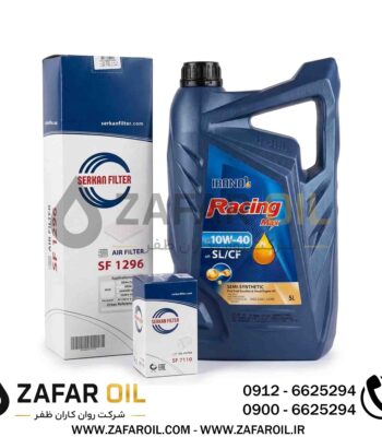 پکیج سرویس خودروهای ملی شامل روغن ایرانول ریسینگ مکس 10W-40 و فیلترهای سرکان